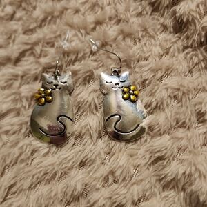 Silver and Yellow Cat Earrings